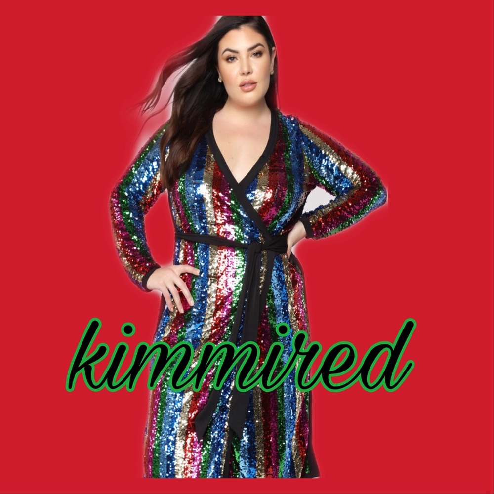 🆕Fashion Nova Rainbow Sequin Dress~3X~SOLDOUT~NWT